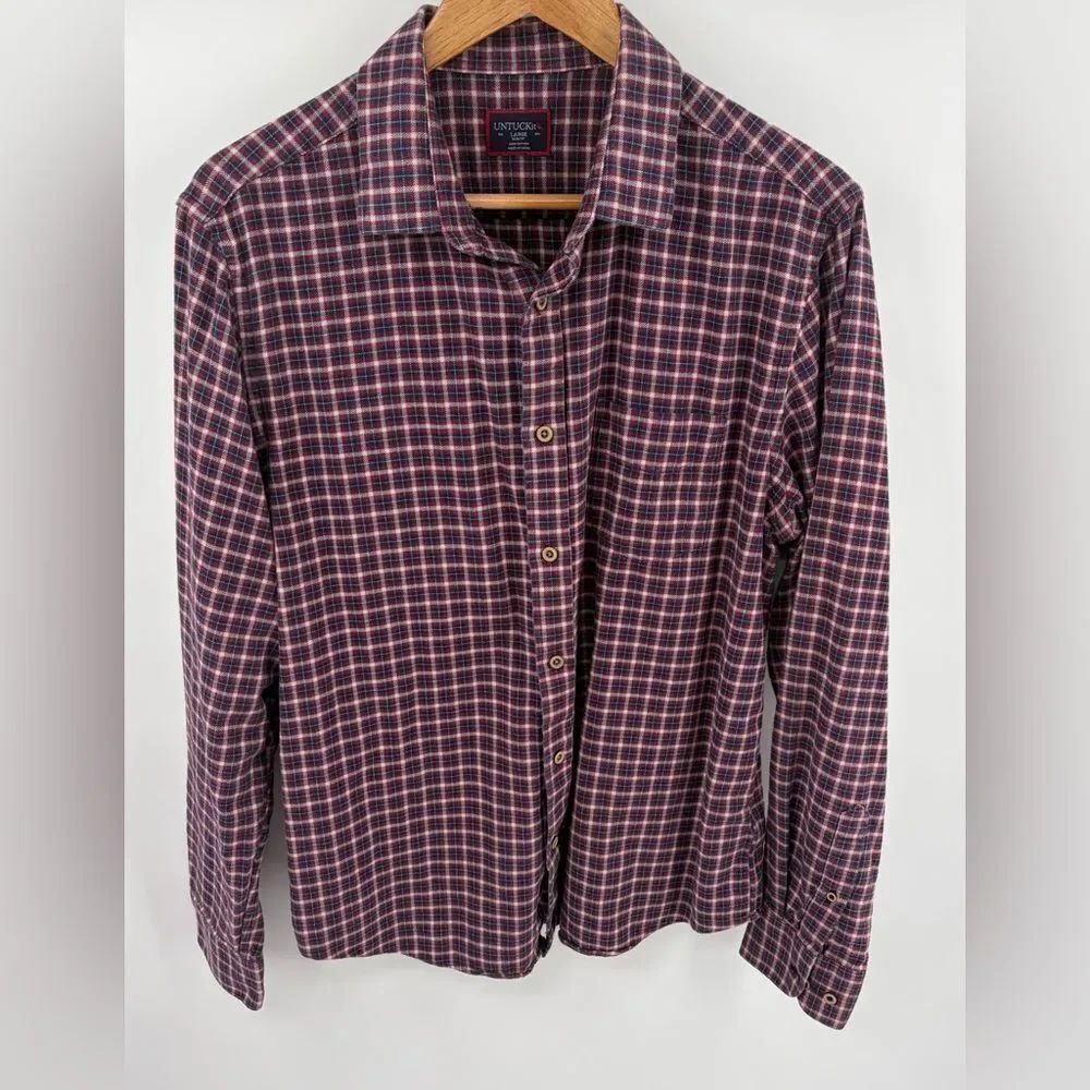 Untuckit Tesoro slim fit plaid cotton flannel button up shirt men’s size L